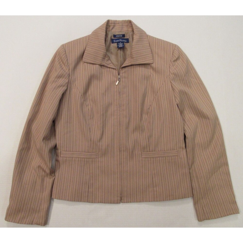 Evan Picone Stretch Zip Blazer/Jacket Brown with Black & Cream Stripes Size 6